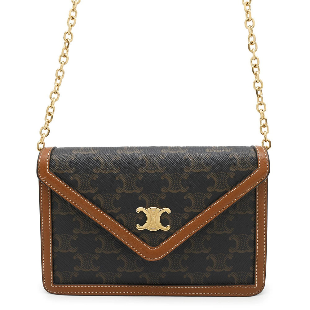 Celine Chain Shoulder Bag Triomphe Leather